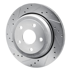 Dodge Durango Brake Rotor (1) - Rear Left - R1 Concepts - Drilled & Slotted - Silver - `11-`25
